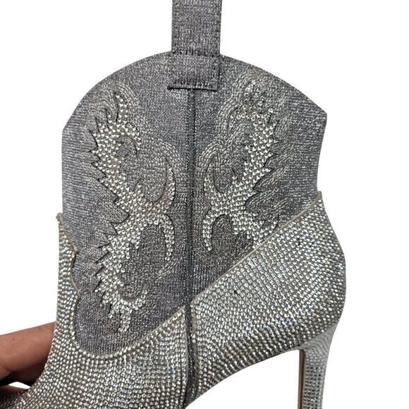 Gianni Bini Womens Silver Rhinestone Cowboy Boots 7.5 Stiletto Bling Glam Prom - Picture 2 of 13
